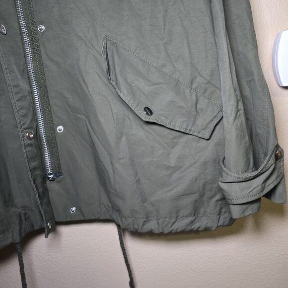 H&M Women’s Army Green Hooded Parka Jacket Size US 10 Zip Up/ Drawstring Waist - Picture 6 of 6